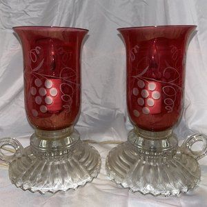 Cranberry Hurricane Crystal Boudoir Lamps